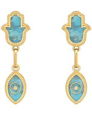 Karma and Luck Peaceful Mindset Evil Eye & Hamsa Earrings - Blue