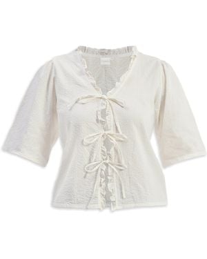 REISTOR Relaxed Fit Top With Ruffles & Front-Ties - White
