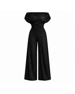 Atom Label Carbon Sequin Bardot Wide Leg Jumpsuit - Black