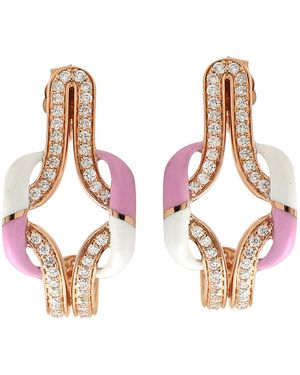 Artisan Rose Diamond And & Enamel Hoop Earrings - Pink
