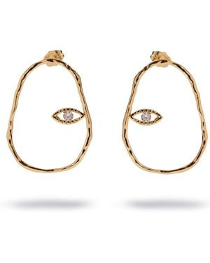 Ebru Jewelry Protective Halo Evil Eye & Diamond Hoop Earrings - Metallic