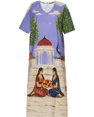 DHARA SHETH DUBAI Saanjh Heritage Art Print Cotton Kaftan Maxi Dress - Blue