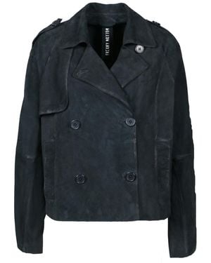 Freaky Nation Goat Suede Vintage Trench Leather Jacket - Black