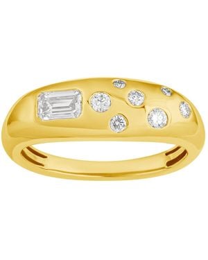 Artisan 14K Emerald Cut & Round Diamond Flush Set Ring - Metallic