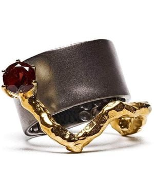 German Kabirski Rowena Rhodium And Plated Ring With Garnet - Brown