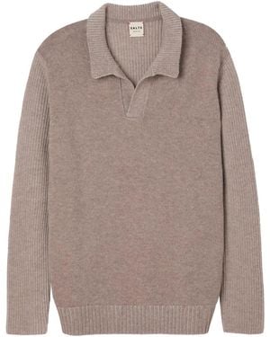Salts Cashmere Neutrals Polo Jumper With Fishermens Rib Detailing - Grey