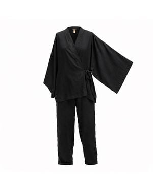 Ceva Cu Dichis Cupro Kimono & Pants Set - Black