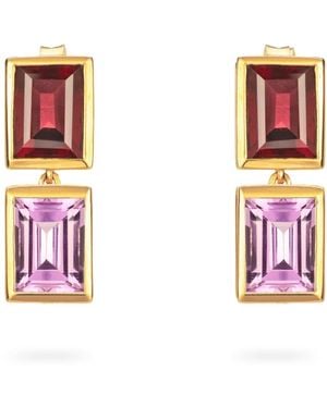 Augustine Jewels Rhodolite And Amethyst Two Drop Earrings - Pink