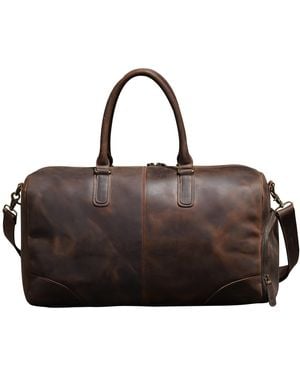 Touri Genuine Leather Gym Bag With Shoe Storage - Brown