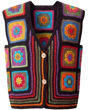 Ana Chic Electra Granny Square Handmade Crochet Waistcoat - Blue