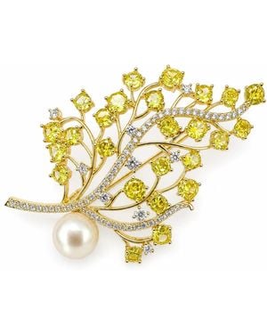 Angel Barocco Crystal Branch & Pearl Brooch - Yellow