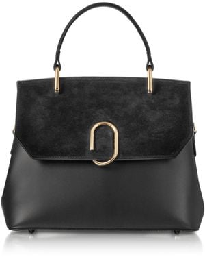Le Parmentier Thais Suede & Leather Satchel Bag - Black
