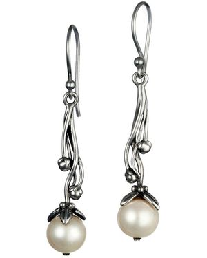 Isla Silver Handmade Pearl Drop Earrings - Metallic