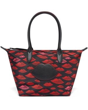 Lulu Guinness Multi Watercolor Lip Oh Lu Lu Large Tote Bag - Red