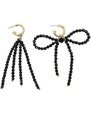 Farra Obsidian Crafted Butterfly Knot And Tassel Asymmetric Earrings - Metallic