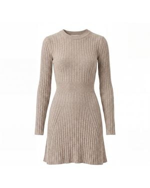Modenaire Neutrals Ribbed Knit Dress Sculpted Flare - Natural