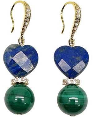 Farra Heart-Shaped Lapis With Round Malachite Earrings - Blue