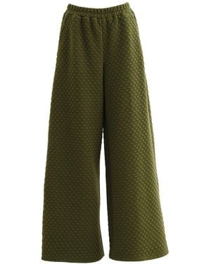 Louche Flory Scallop Quilt Wide Leg Trouser - Green