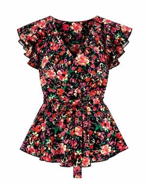 Girl In Mind Juniper Floral Frill Detail Wrap Peplum Top - Red