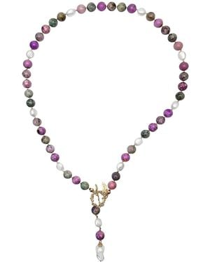Farra Gemstone And Freshwater Pearls Y Shape Necklace - Brown