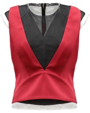 Julia Allert Satin Blouse With Mesh And Shoulder Pads - Red