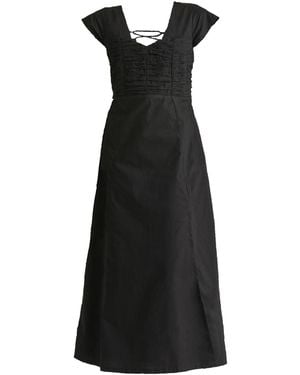 REISTOR Ruched Cotton Dress With Front Slit - Black