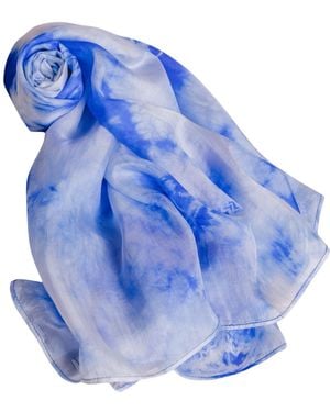 Silk and Bears Cloud Shibori Habotai Silk Scarf – Hand-Dyed Mulberry Silk - Blue