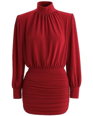Maison De Gala Isla Burgundy High-Neck Mini Dress - Red