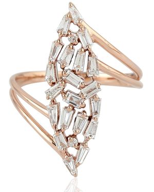 Artisan Rose Gold Baguette Diamond Cocktail Ring Handmad - Metallic