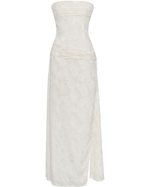 Miss Circle New York Neutrals Xatia Off Jacquard Textured High Slit Maxi Dress - White