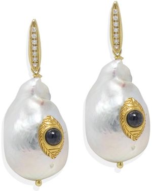 Vintouch Italy The Eye Pearl & Sapphire Earrings - Metallic