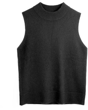 Zenzee Cashmere Mockneck Sleeveless Top - Black