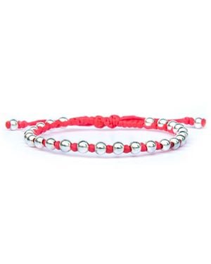 Harbour Uk Delicate Rope Friendship Bracelet With Sterling Beads - Red