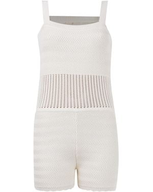 Peraluna Iris Openwork Harringborn Knit Playsuit - White