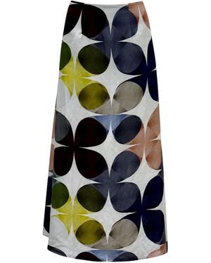 Why Mary Linen Viscose Midi A-Line Printed Skirt - Blue