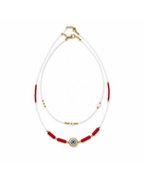 Nuvv Collection Evil Eye Beaded Necklace - Red