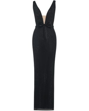 Miss Circle New York Olympia Belted Bow Plunging Rhinestone Maxi Dress - Black