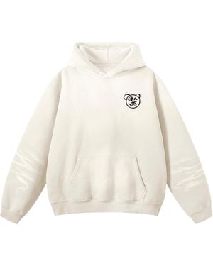 X Ilona Blue Neutrals Graffiti Teddy Bear Cotton Cream Vintage Wash Hoodie - White