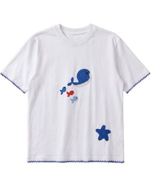 Ana Chic Whale Handmade Crochet Applique Cotton Tee - White