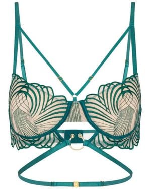 Empress Mimi Queen Of Cups Emerald Embroidered Strappy Bralette - Green