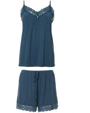 Pretty You London Bamboo Lace Cami Short Pyjama Set - Blue
