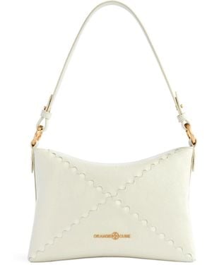 Orange Cube Mosaic Baguette Shoulder Bag - White