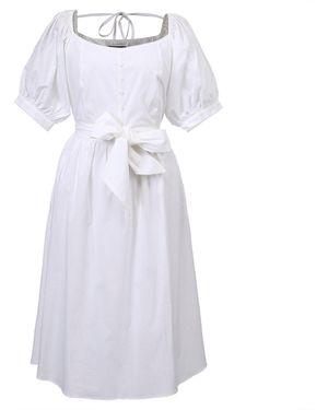 Smart and Joy Puffy Sleeves Fit-And-Flare Blouse-Dress - White