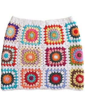 Ana Chic Sunburst Granny Square Handmade Crochet Mini Skirt - Red