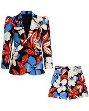 Richa Sharma Floral Blazer And Shorts Co-Ord Set - Blue