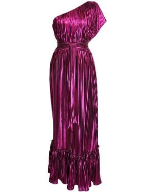 Jennafer Grace Midnight Bubblegum Pleated One-Shoulder Maxi Dress - Purple