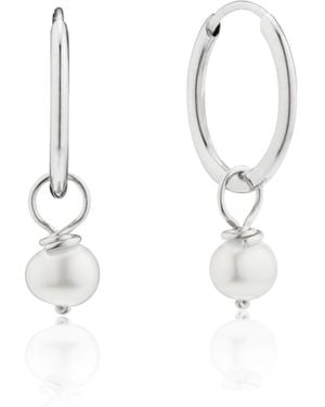 Lily & Roo Small Pearl Drop Hoop Earrings - Metallic