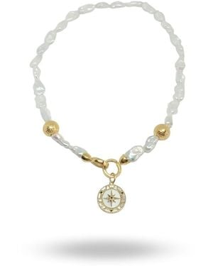 LINYA JEWELLERY Pole Star Locket Pearl Necklace - Metallic