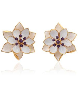 Milou Jewelry Lotus Flower Earrings - White