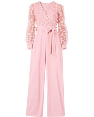 Yumi' Flower Applique Jumpsuit - Pink